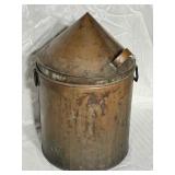 Large Copper Lidded Pail with Cast Iron Handles