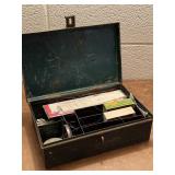 Old metal tacklebox with wood handle comes with