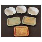 Vintage milk glass and metal paper/ tobacco