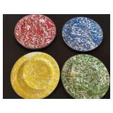 Eight metal plates, two red to blue to yellow to