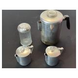 Vintage coffee percolator with creamers and sugar