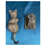 Brass cat door knocker and brass dog letter
