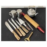 Kitchen light including butcher block knives by