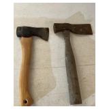 Two hatchets, both  measure 13 inches. One is
