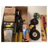 Garage lot With new cut off wheels, rivet gun,