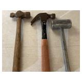 Three hammers, one is an aluminum mallet.