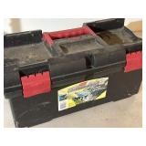 Rubbermaid action pack plastic toolbox full of