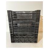 Three stackable black crates 23 inches wide 9