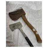 2 Hatchets - 1 with wood handle and leather cover