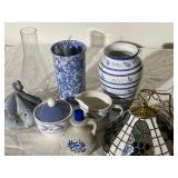 Flower vases, small stained glass lamp- heavy and