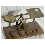 Vintage Wood/Brass Balance Scale with Weights