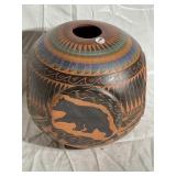 Large Signed Sgraffito Clay Terra Cotta Vase