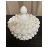 Milkglass Hobnail Lidded Candy Dish
