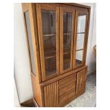 Oak China breakfront two piece with glass shelves
