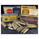 Vintage ammunition boxes with several different