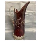 Tall Etched Ruby Flash Glass Pitcher with Clear
