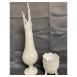 Two Milkglass Hobnail Vases, one is 16" tall