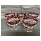 Set of 5 Ruby Flash Glass Stemmed Glasses