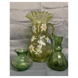 Tall Painted Ruffle Top Yellow Vase, and 2 small