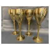 Set of Four Silvestri Polished Brass Tulip Wine