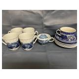 White and Blue English and Japanese Cups/Saucers