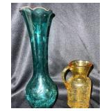 Two pieces of crackle glass one stands 8 inches