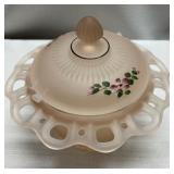 Pink Depression glass candy dish 7 inch