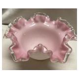 FENTON - Bowl, Pink, Encased in White with