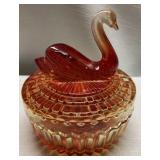 Vintage Jeanette Amberina Glass Powder Dish