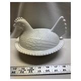 Vintage Milk Glass Rooster Chicken Hen Nest Bowl