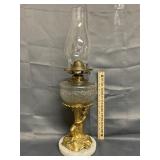 Oil Lamp w/Marble Base and Gold Cast Iron Figure