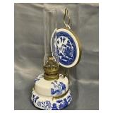 Blue Willow Oil Lamp with Reflector