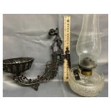 Cast Iron Oil Lamp w/Wall Bracket - missing
