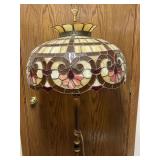 Very Large Leaded Slag Glass Lamp Shade on Wood