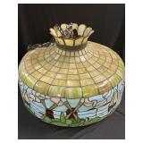 24" Wide Leaded Stain Glass Swag Light w/Brass