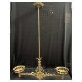 Hanging Double Gold Tone Cast Iron Oil Lamp