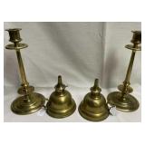 Brass candle stick holders & 2 small oil lamps