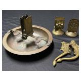 Vintage brass items: ash tray with match holder,