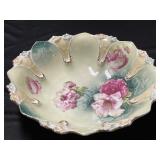 Large RS Prussia Bowl, pink Roses with Lilly mold