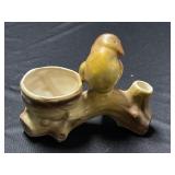 Vintage Tan Bird on Log Ceramic Planter.