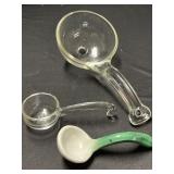 Ladles, large glass with hole in the center, one