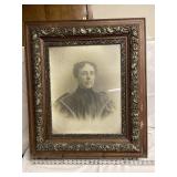 Large Wood Framed Black and White Photo of Woman