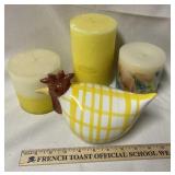 3 Candles and chicken figure