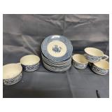 Blue and White Cups and Saucers