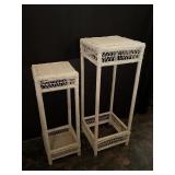 Pair of white wicker plant stands, first one