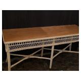 White wicker with solid wood top measures 66 1/2