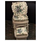 Vintage white wicker rocking chair with small