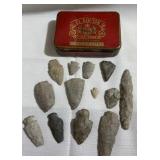 13 Arrowheads With Tin.