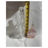 Etched Clear Decanter, Pink Iridescent Bottle