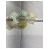 Yellow Ruffled Vasoline Glass Vase/Bowl